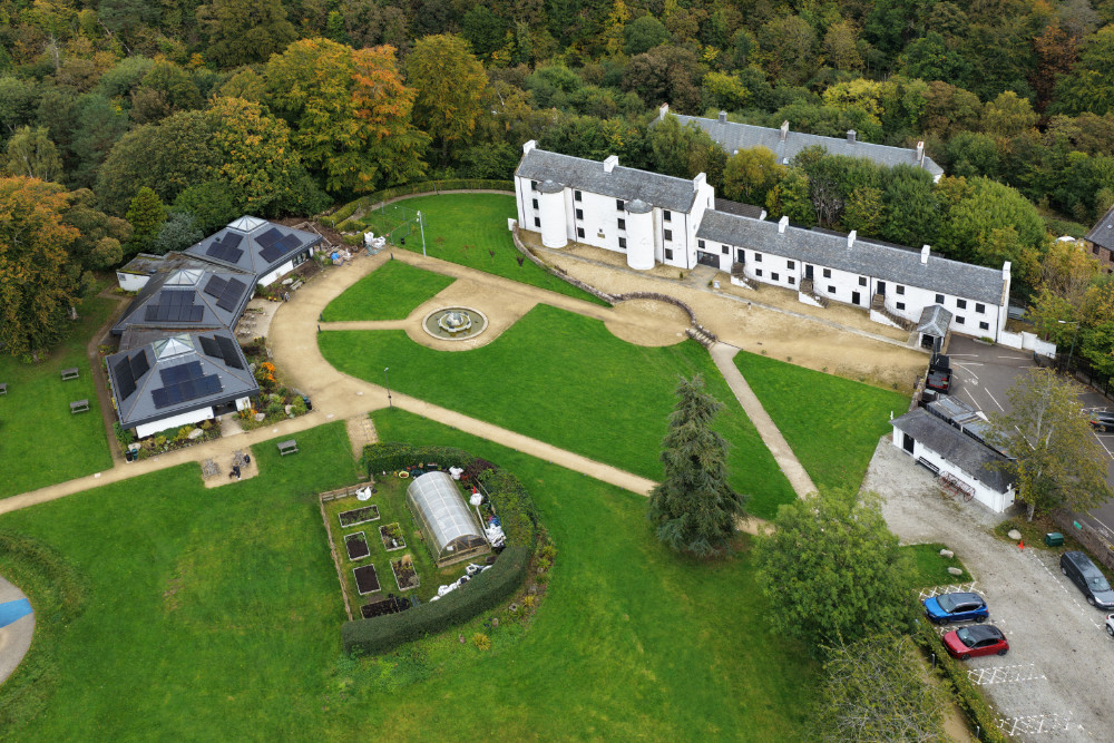 David Livingston Centre, Birthplace and museum in Blantyre, South Lanarkshire, Scotland, licensable aerial photograph