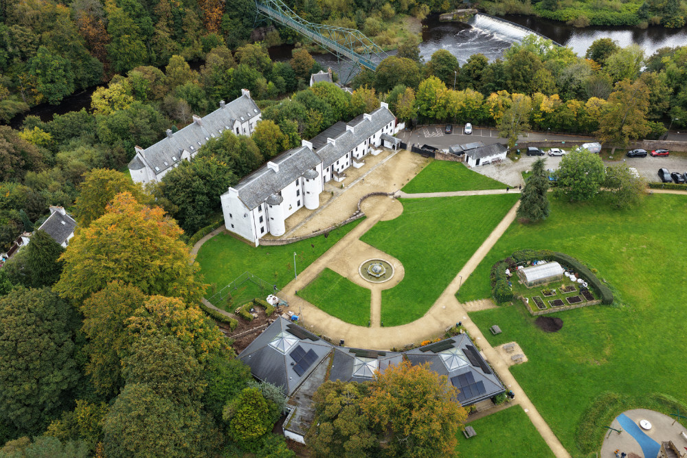 David Livingston Centre, Birthplace and museum in Blantyre, South Lanarkshire, Scotland, licensable aerial photograph