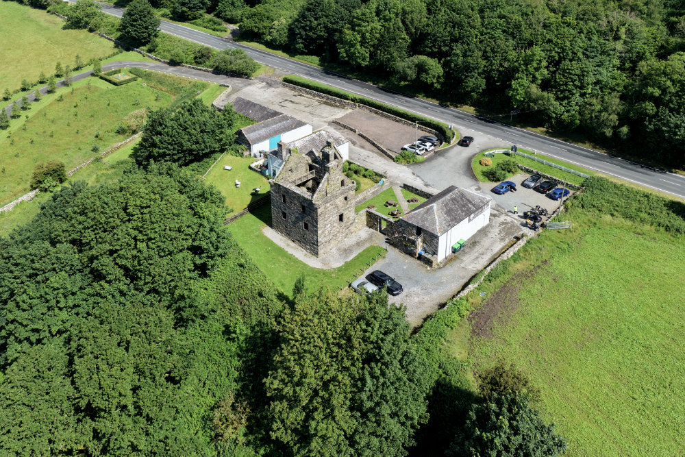 Carsluith Castle, Wigtown Bay, Dumfries and Galloway, licensable aerial photograph