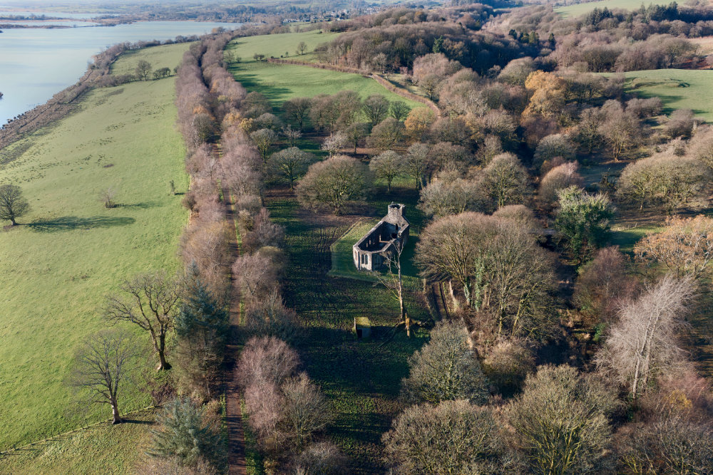 Castle Semple Collegiate Church, Lochwinnoch, Renfrewshire, aerial photograph