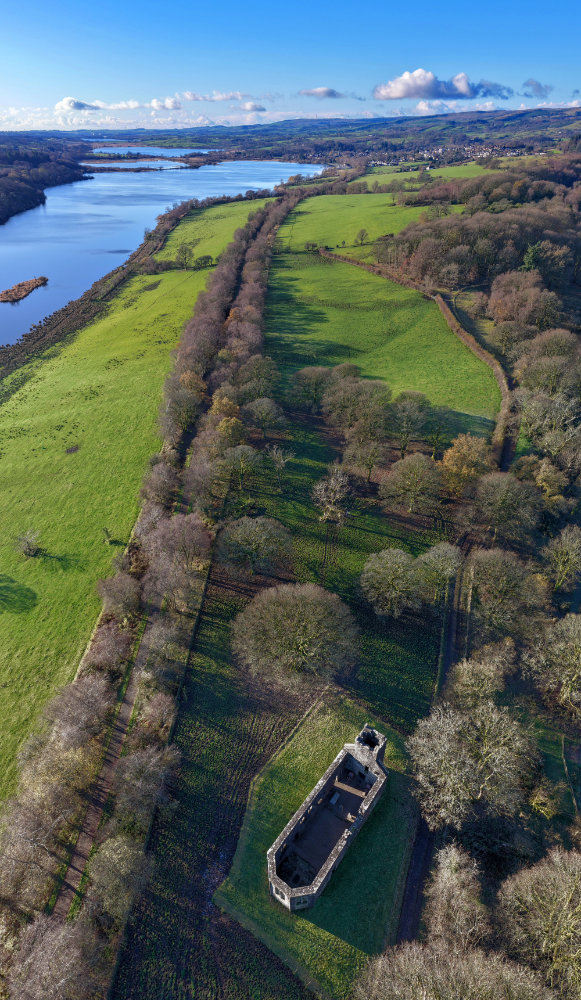 Castle Semple Collegiate Church, Lochwinnoch, Renfrewshire, aerial photograph