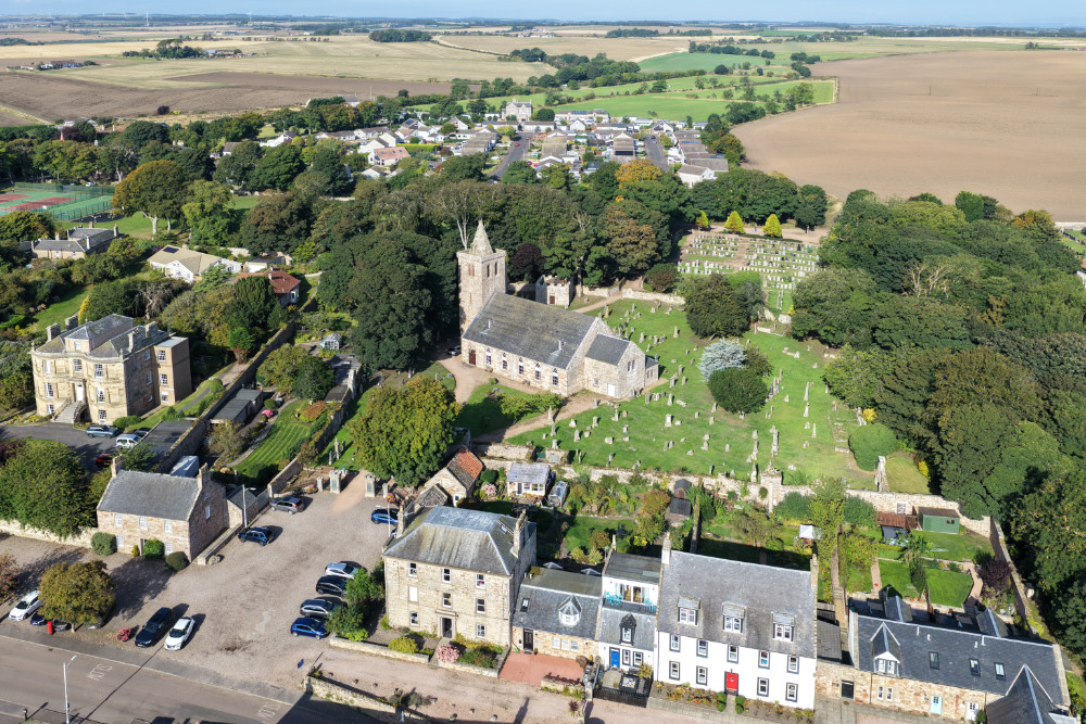 Crai Church - East Neuk of Fife, licensable aerial photograph