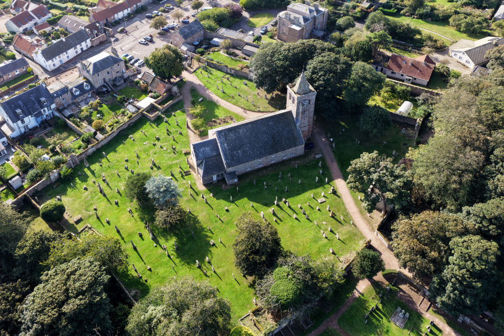 Crai Church - East Neuk of Fife, licensable aerial photograph
