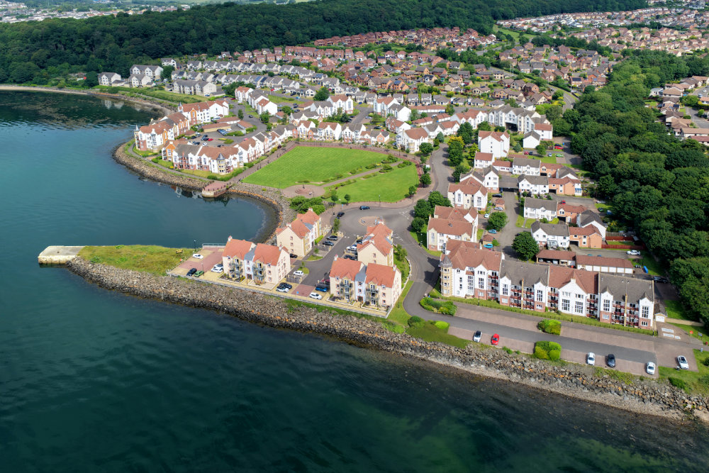 St David's Harbour, Dalgety Bay, Fife, licensable aerial photograph