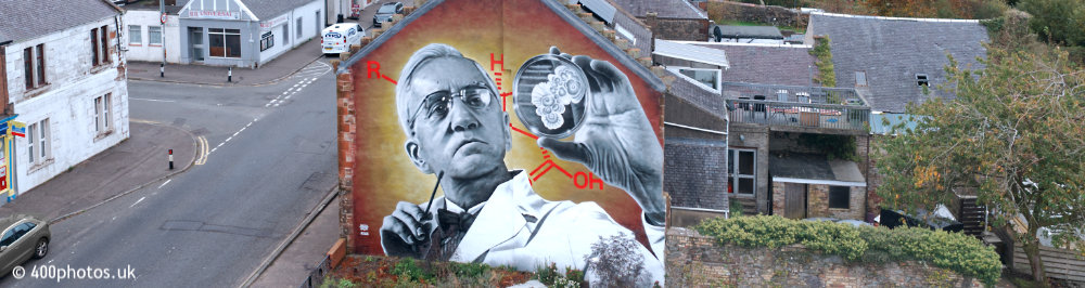 Sir Alexander Fleming Mural, The Corner, Darvel, aerial photograph