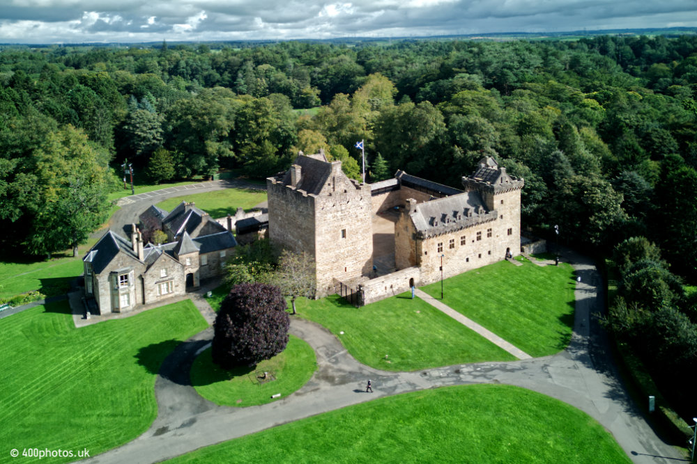 Dean Castle and Country Park, Kilmarnock, Ayrshire, aerial photograph