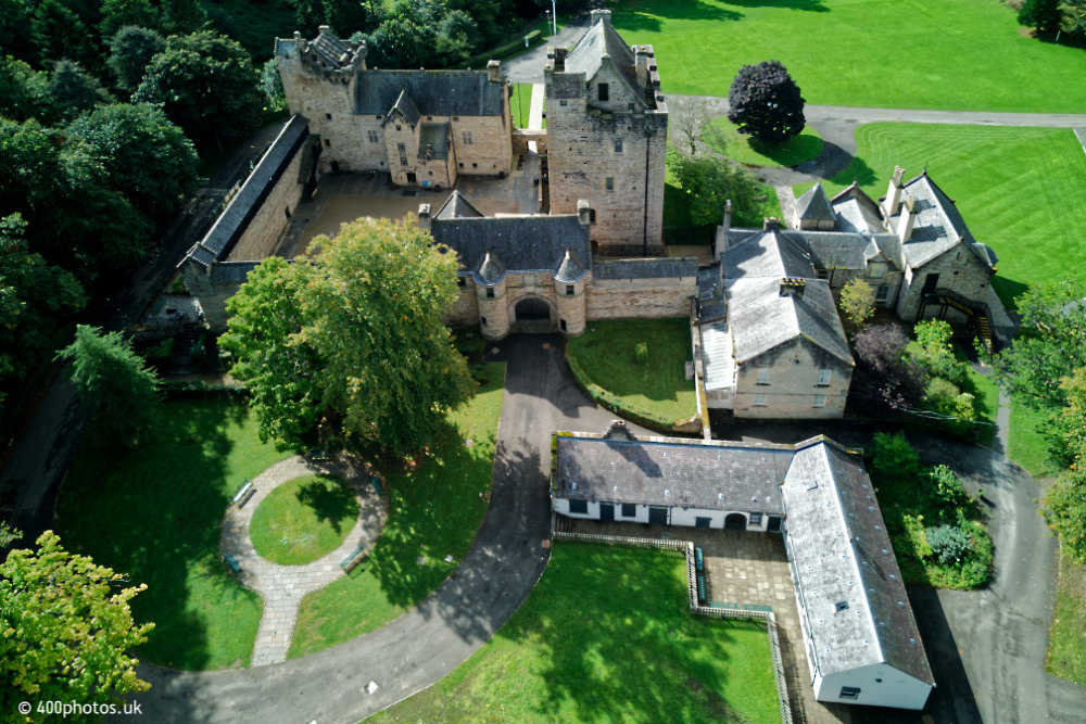 Dean Castle and Country Park, Kilmarnock, Ayrshire, aerial photograph