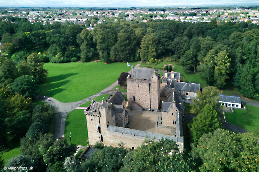 Dean Castle and Country Park, Kilmarnock, Ayrshire, aerial photograph