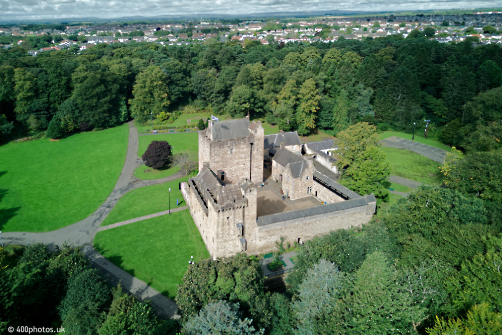 Dean Castle and Country Park, Kilmarnock, Ayrshire, aerial photograph