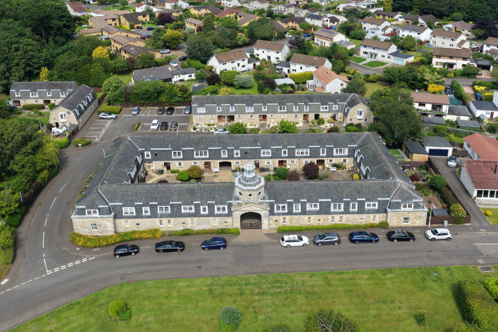 Donibristle House and Stables, Dalgety Bay, Fife, licensable aerial photograph