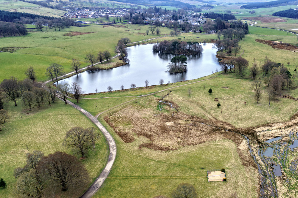Cameronians regimental memorial, Douglas, South Lanarkshire, aerial photograph