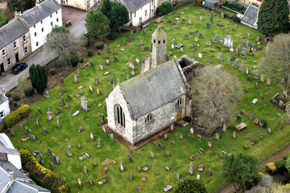 St Bride's Church, Douglas, South Lanarkshire, aerial photograph