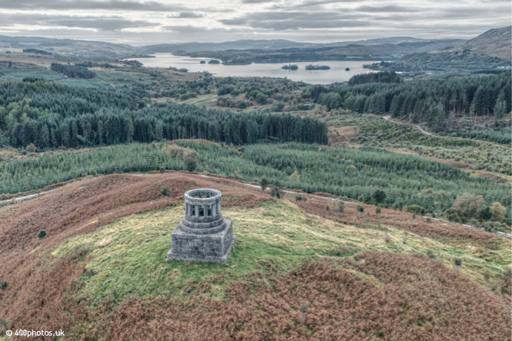 Duncan Ban MacIntyre Monument, Dalmally, Argyll, aerial photograph