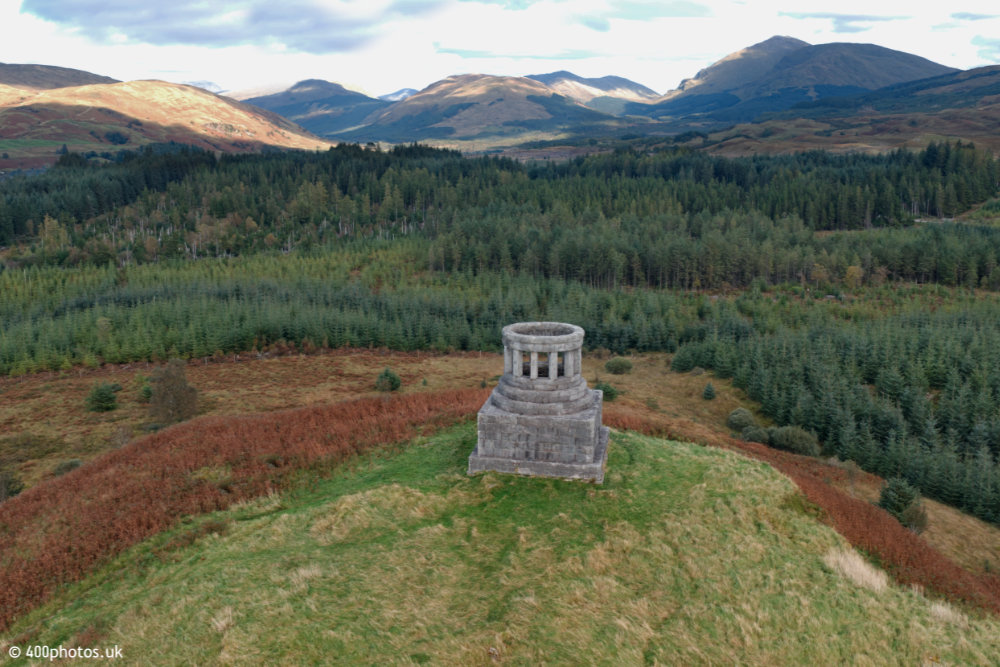 Duncan Ban MacIntyre Monument, Dalmally, Argyll, aerial photograph