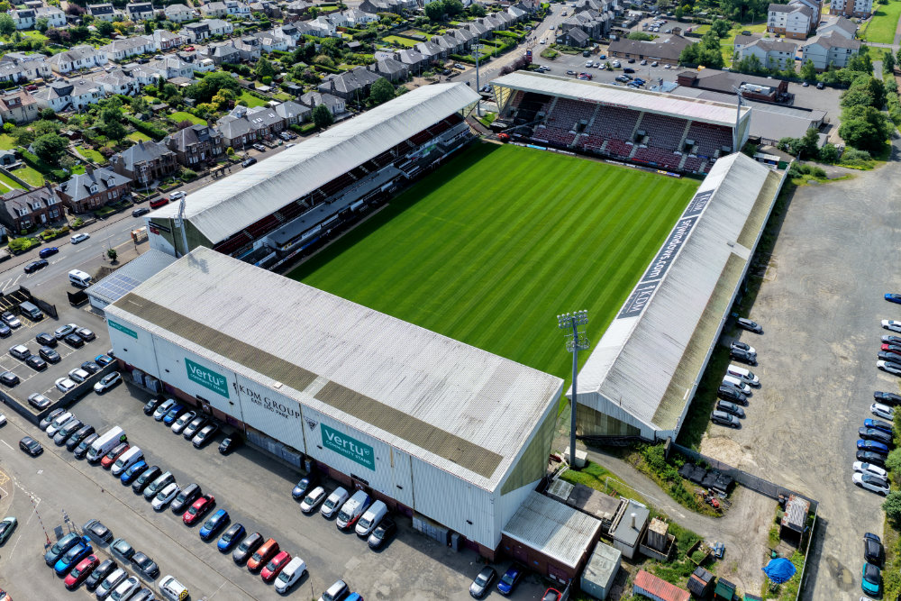 East End Park, Dunfermline Football Club, Fife, licensable aerial photograph