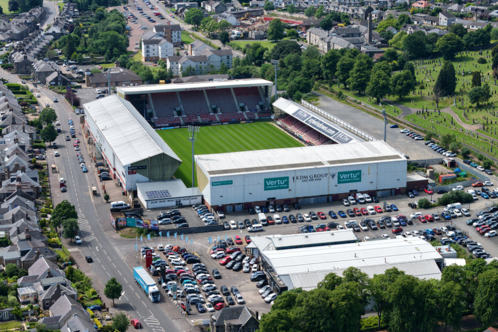 East End Park, Dunfermline Football Club, Fife, licensable aerial photograph