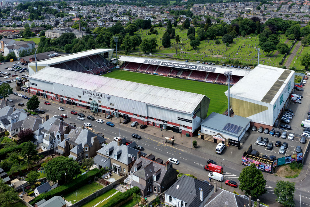 East End Park, Dunfermline Football Club, Fife, licensable aerial photograph