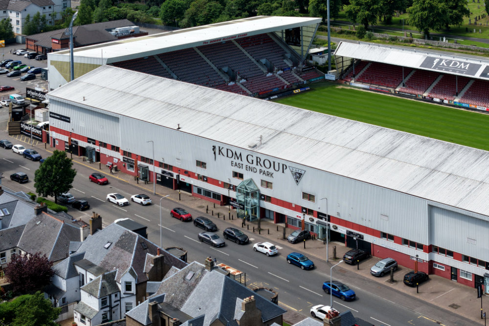 East End Park, Dunfermline Football Club, Fife, licensable aerial photograph