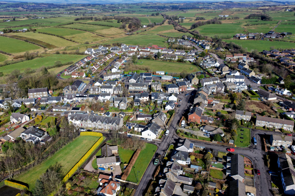 Dunlop Village and Church, North Ayrshire, aerial photograph
