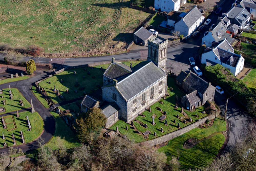 Dunlop Village and Church, North Ayrshire, aerial photograph