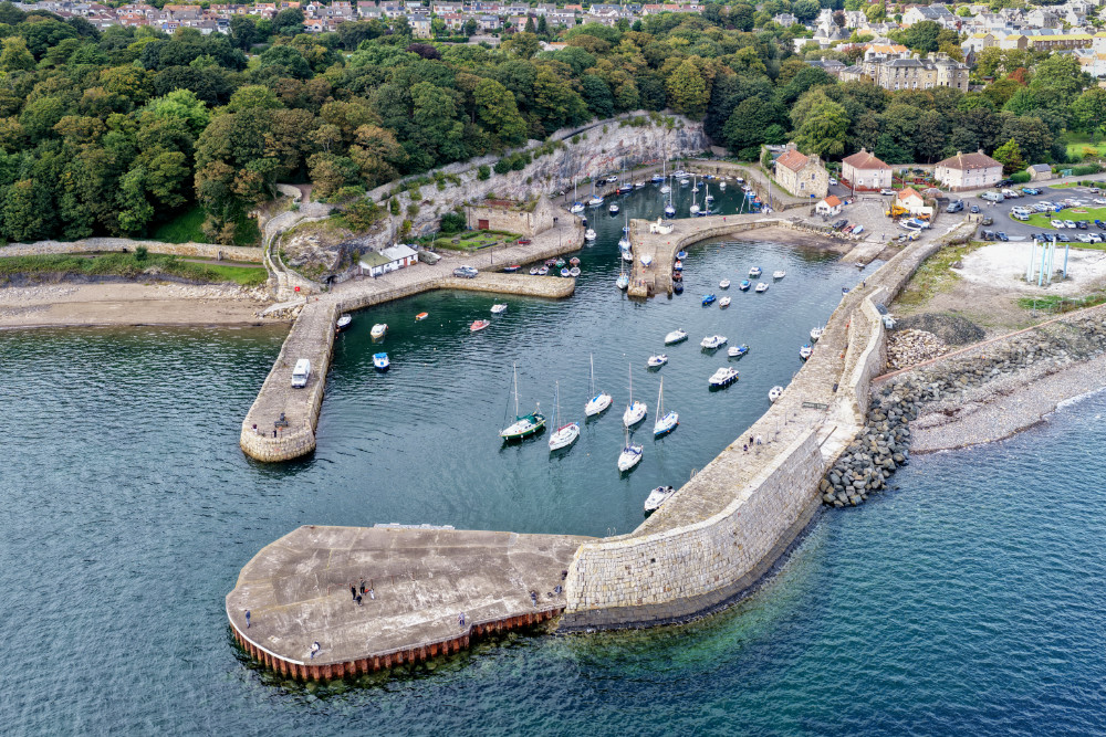 Dysart Harbour, St Serf's Tower and Stuart Birthplace, licensable aerial photograph