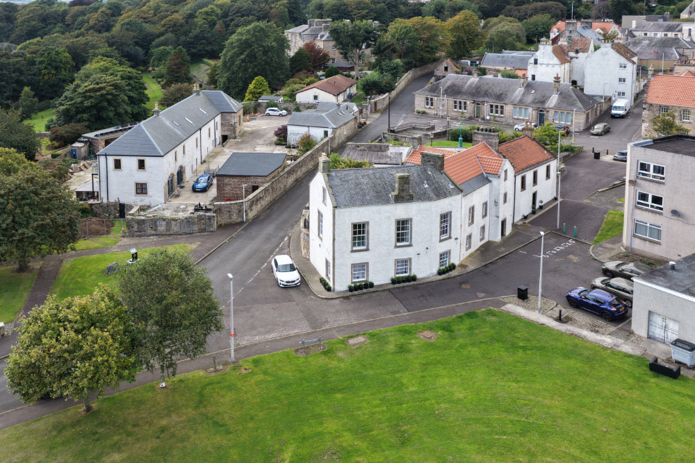 Dysart Harbour, St Serf's Tower and Stuart Birthplace, licensable aerial photograph