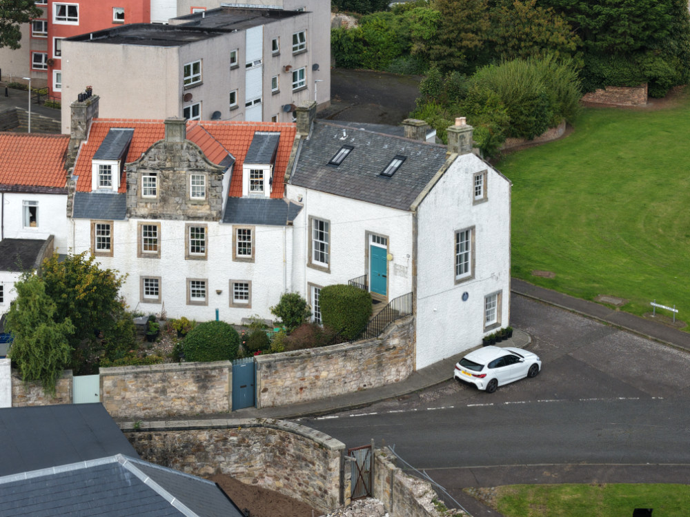 Dysart Harbour, St Serf's Tower and Stuart Birthplace, licensable aerial photograph