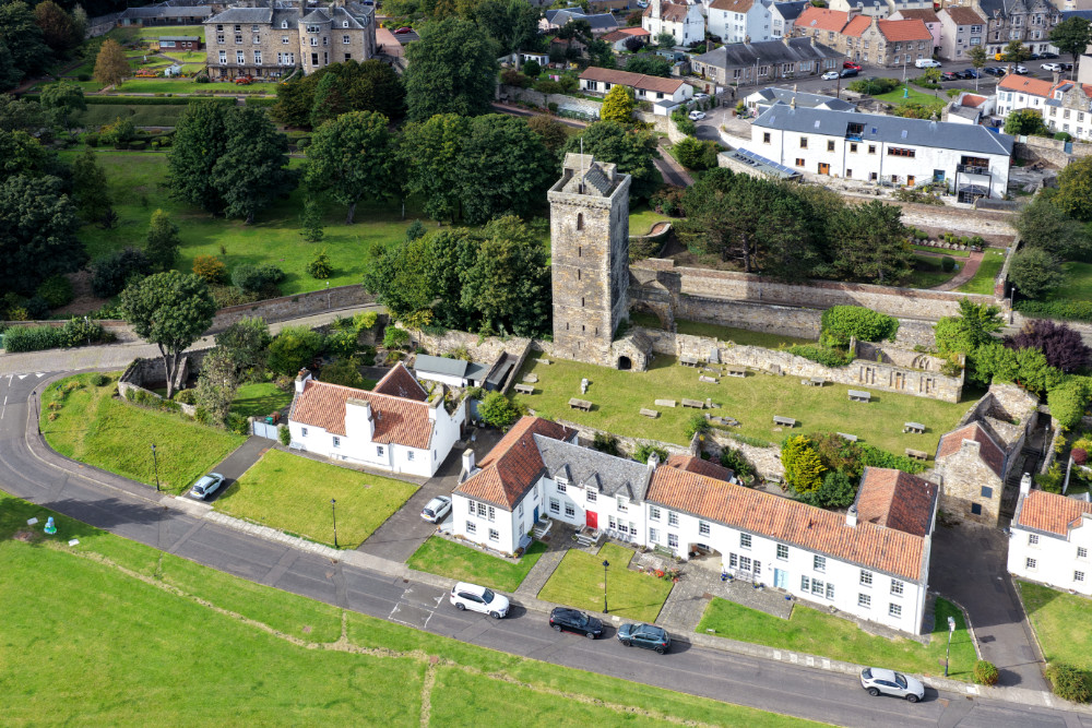 Dysart Harbour, St Serf's Tower and Stuart Birthplace, licensable aerial photograph