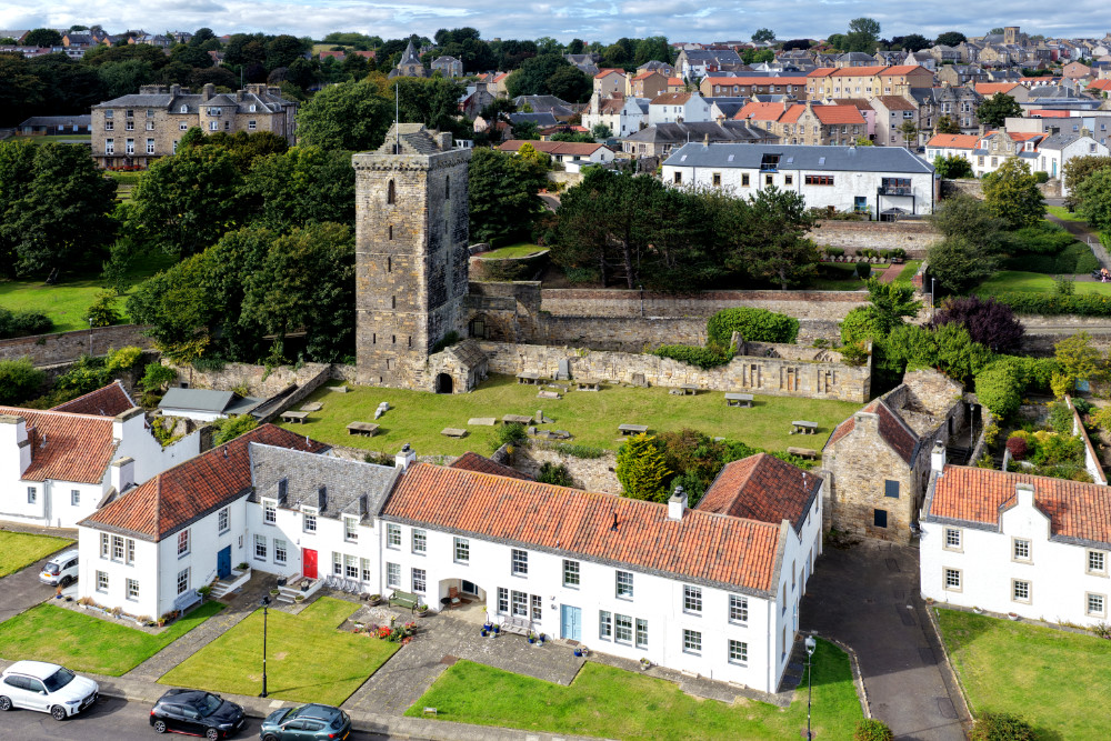 Dysart Harbour, St Serf's Tower and Stuart Birthplace, licensable aerial photograph