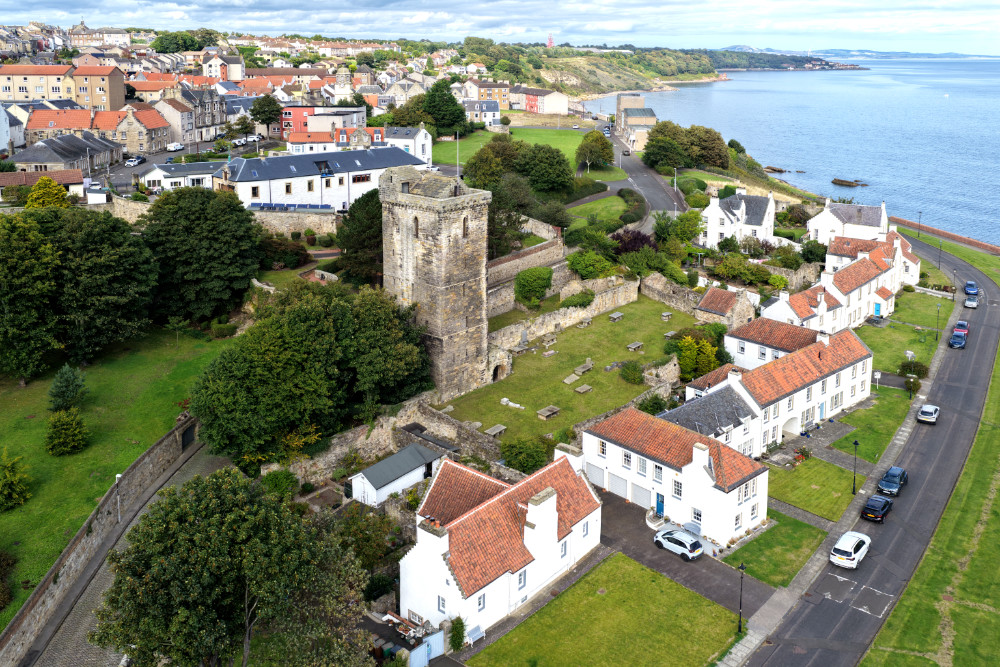 Dysart Harbour, St Serf's Tower and Stuart Birthplace, licensable aerial photograph