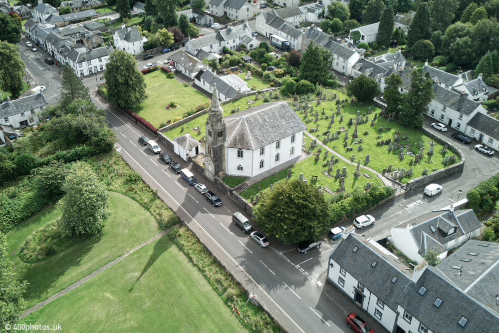 Eaglesham Church, East Renfrewshire, aerial photograph