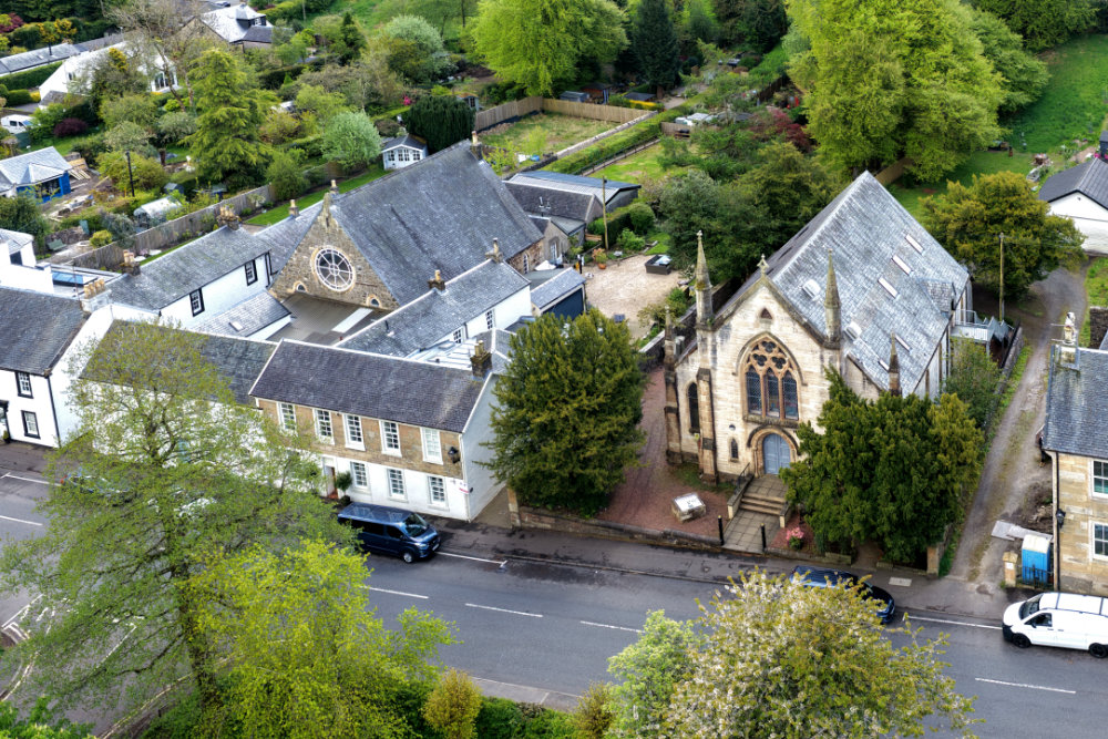 Eaglesham Church, East Renfrewshire, aerial photograph