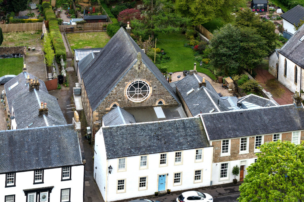 Eaglesham Church, East Renfrewshire, aerial photograph