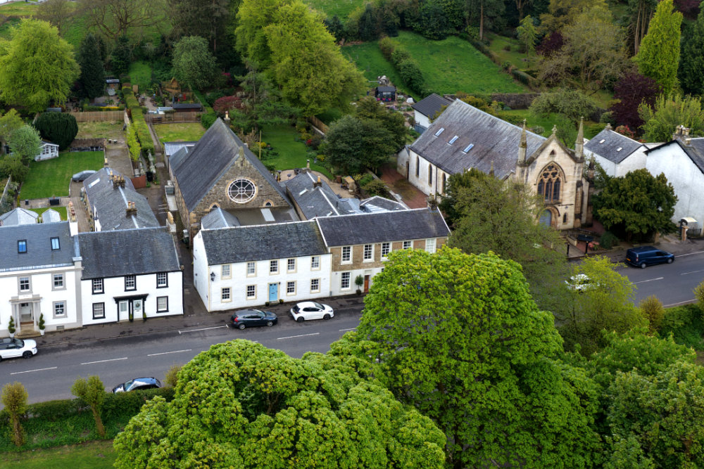 Eaglesham Church, East Renfrewshire, aerial photograph