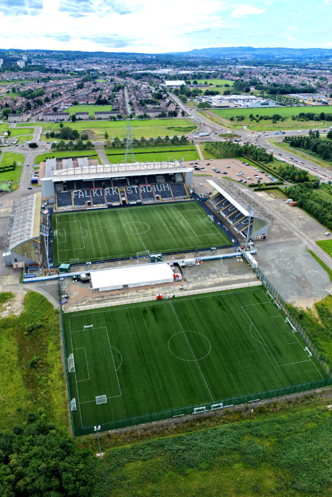 Falkirk Stadium, Falkirk Football Club, Falkirk, Scotland, licensable aerial photograph