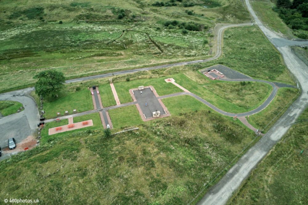 Bill Shankly Memorial, Glenbuck Heritage Village, Ayrshire, aerial photograph