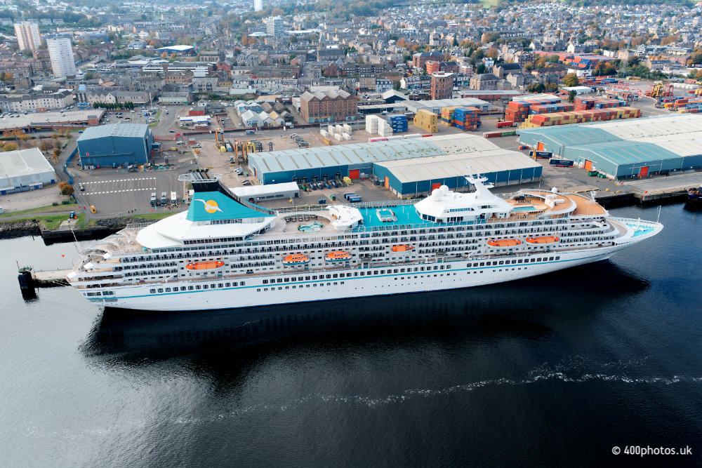 M.V. Artania, Greenock Cruise Terminal, aerial photograph