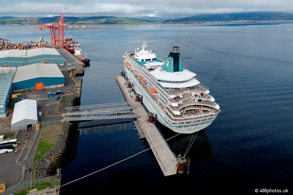 M.V. Artania, Greenock Cruise Terminal, aerial photograph