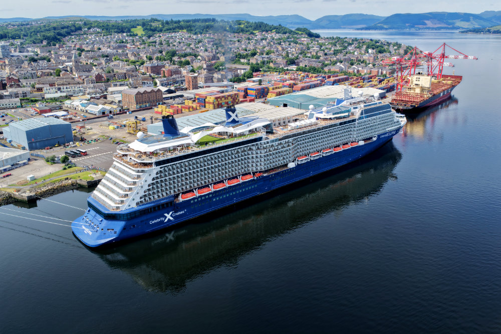 Celebrity Eclipse, Greenock Cruise Terminal, licensable aerial photograph