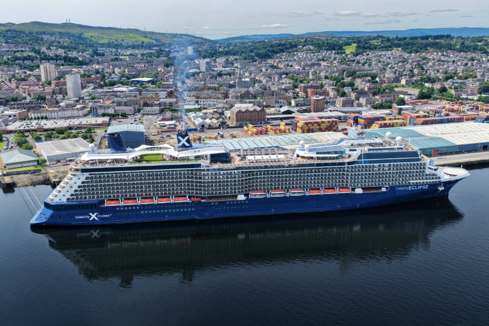 Celebrity Eclipse, Greenock Cruise Terminal, licensable aerial photograph