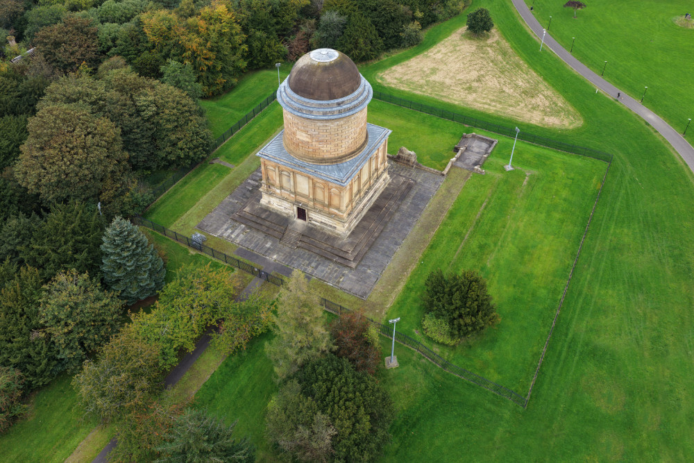 Hamilton Mausoleum, Lanarkshire, Scotland, licensable aerial photograph