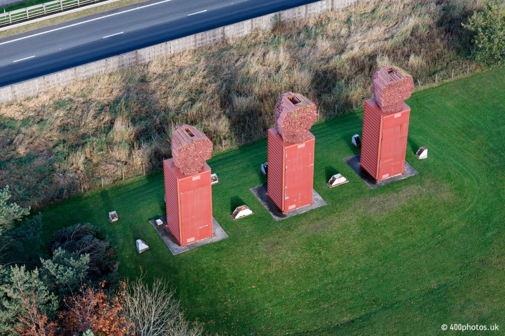 The Three Heids, Holytown by the M8, aerial photograph
