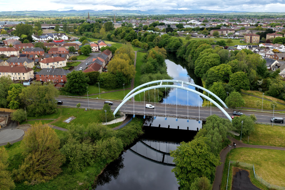 Foulertoun Arches Bridge, Irvine, Ayrshire, licensable aerial photograph