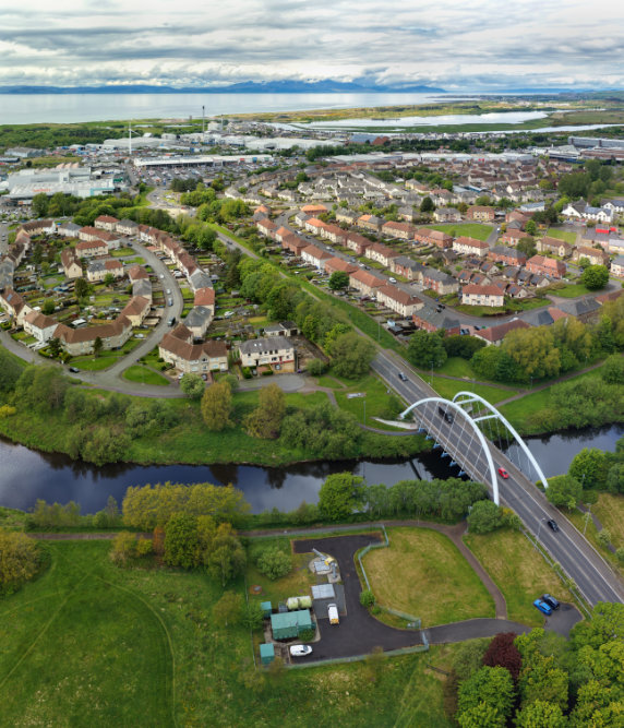 Foulertoun Arches Bridge, Irvine, Ayrshire, licensable aerial photograph