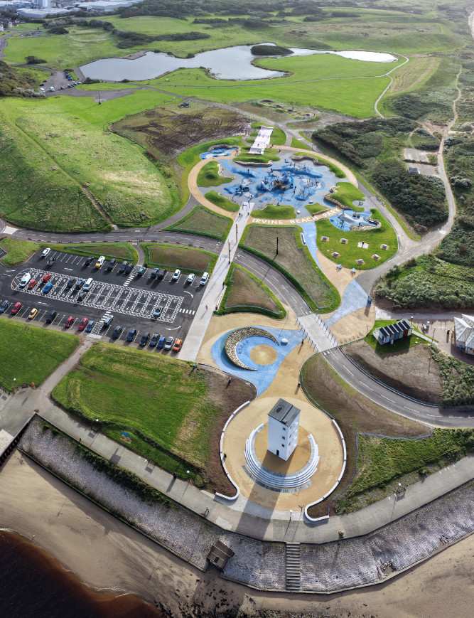 Irvine Beach Park, North Ayrshire, Scotland, licensable aerial photograph