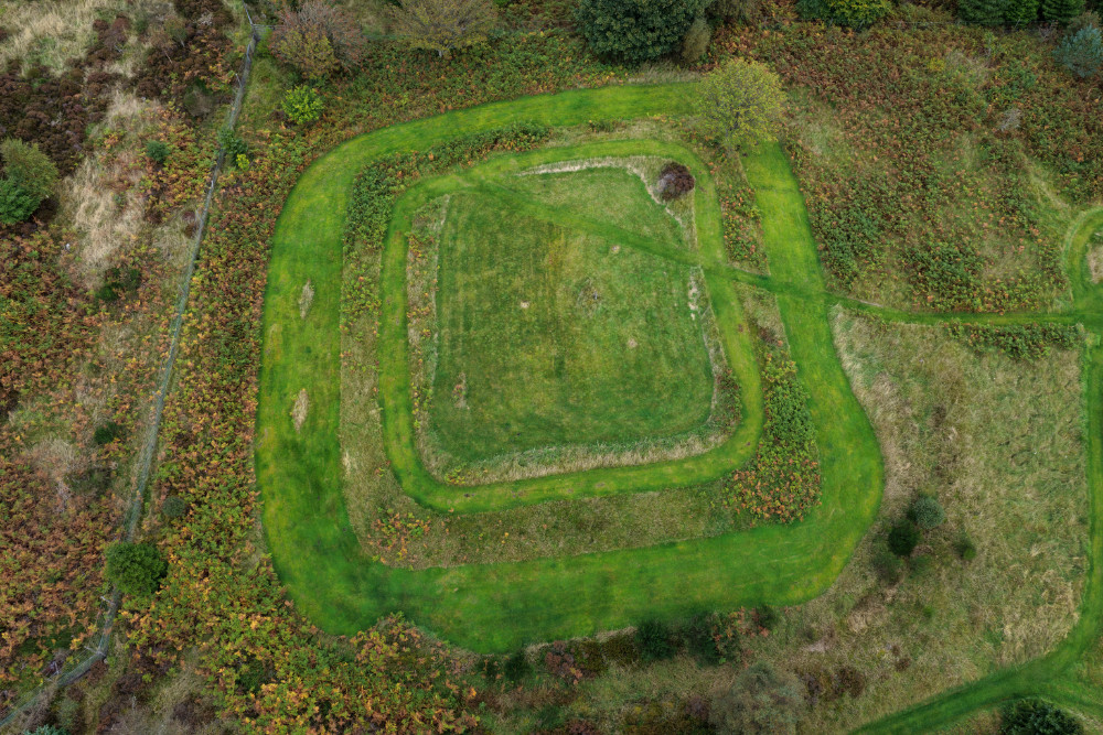 Kaims Castle Roman Fortlet, near Braco, Perthshire, Scotland, licensable aerial photograph