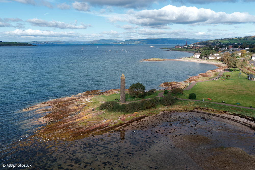 Largs Pencil Monument and Yacht Haven, Largs, North Ayrshire, aerial photograph