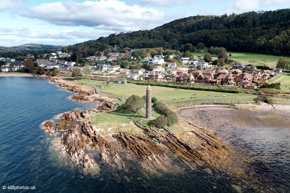 Largs Pencil Monument and Yacht Haven, Largs, North Ayrshire, aerial photograph
