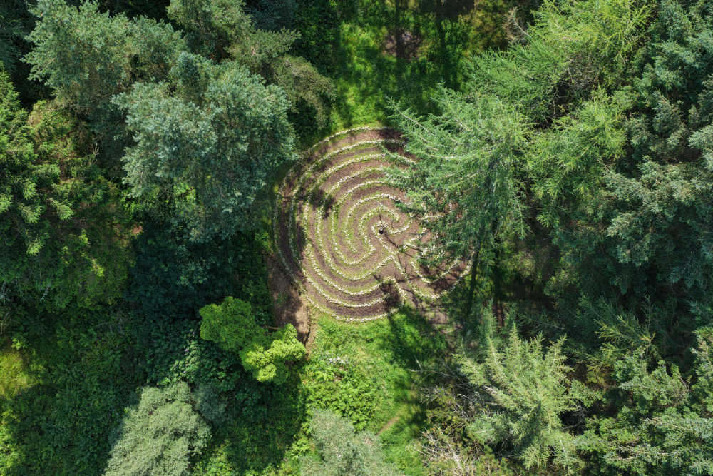 Lunderston Labyrinth, Lunderston Bay, north of Inverkip in Inverclyde, licensable aerial photograph