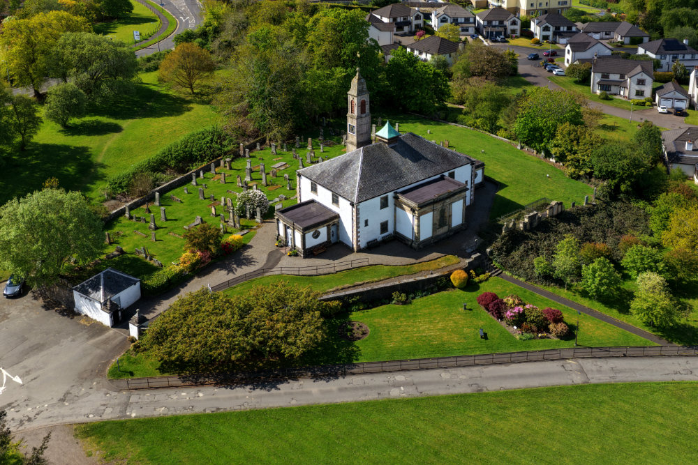 Mearskirk Church, East Renfrewshire, aerial photograph